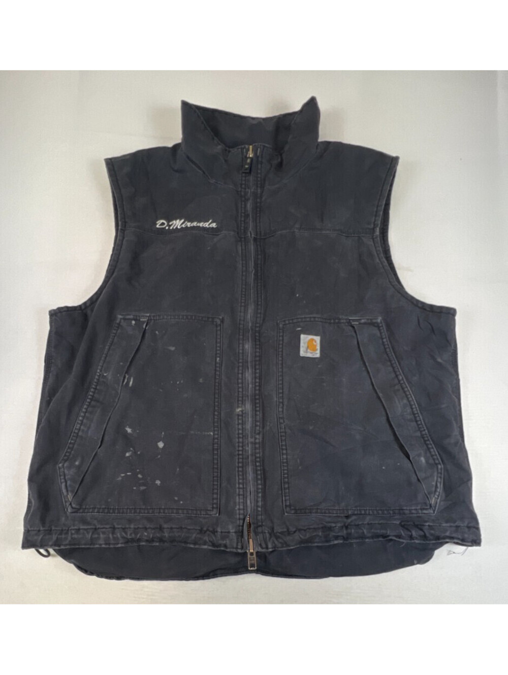 Carhartt 101494 Men XL Black Quick Duck Insulated Workwear Zip Vest Embroidered